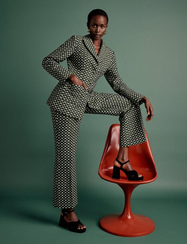 nobody’s child NC x Lisou Black and Lime Green Jacquard Checkerboard Tailored Trousers