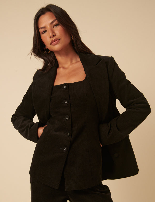 Nobody’s Child NC X Lisou Black Cord Double Breasted Tailored Blazer