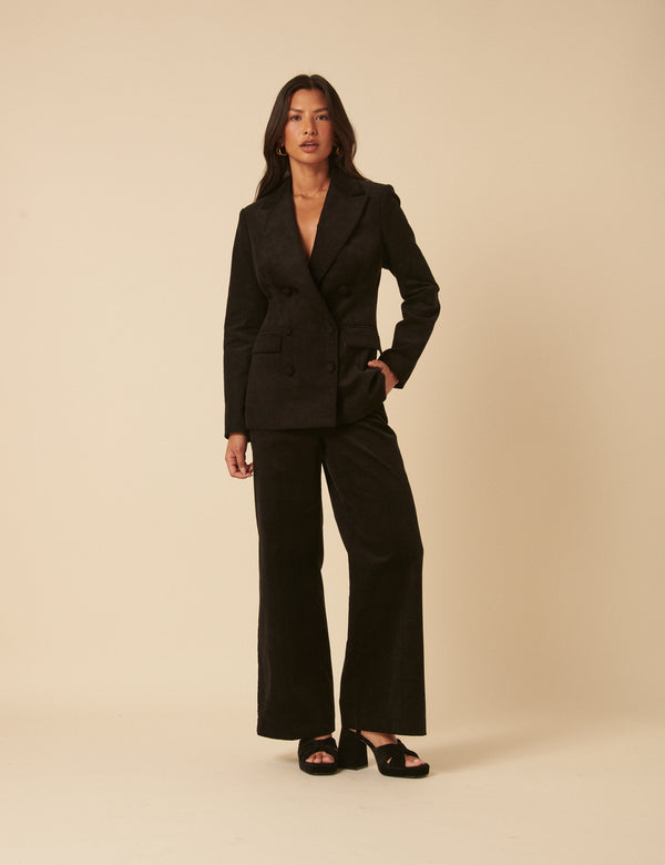 Nobody’s Child NC X Lisou Black Cord Double Breasted Tailored Blazer