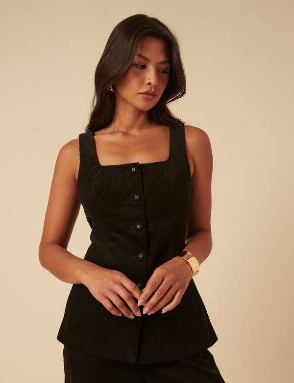 Nobody’s Child NC X Lisou Black Cord Longline Tailored Waistcoat