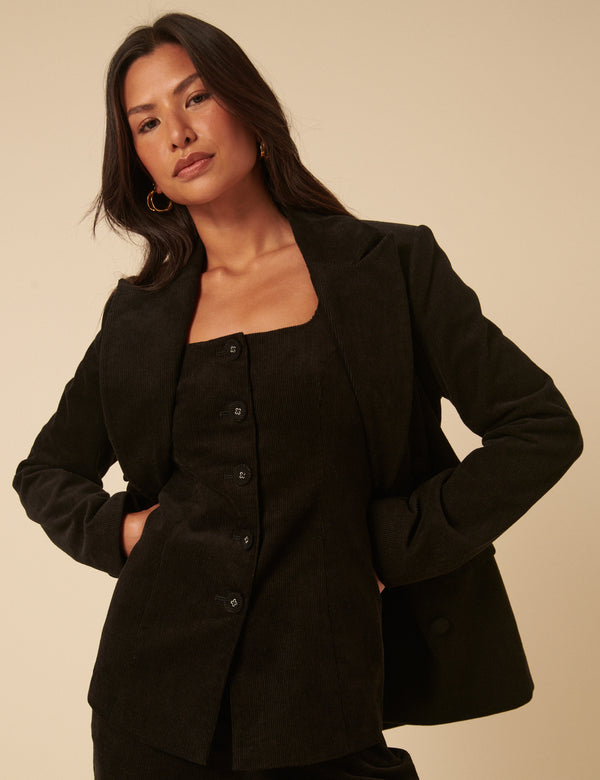 Nobody’s Child NC X Lisou Black Cord Longline Tailored Waistcoat