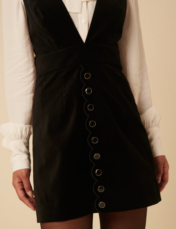 Nobody’s Child NC X Lisou Black Velvet Scallop Trim Pinafore Dress