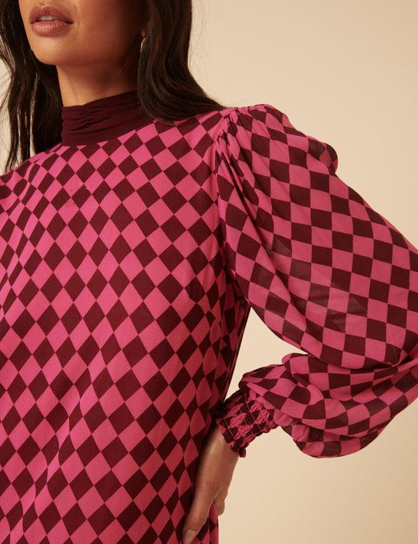 Nobody’s Child NC X Lisou Burgundy And Pink Printed Scarf Tiered Maxi Dress