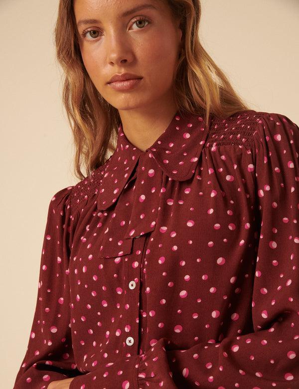 Nobody’s Child NC X Lisou Burgundy Crepe Statement Collar Blouse