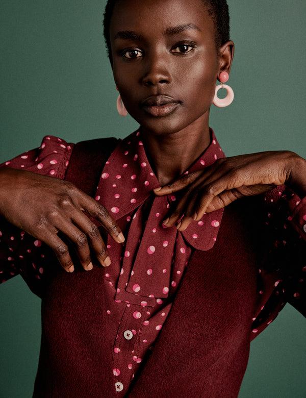 nobody’s child NC x Lisou Burgundy Crepe Statement Collar Blouse