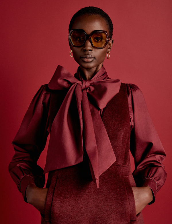 nobody’s child NC x Lisou Burgundy Satin Tie Neck Long Sleeve Blouse nobody’s child NC x Lisou Burgundy Satin Tie Neck Long Sleeve Blouse