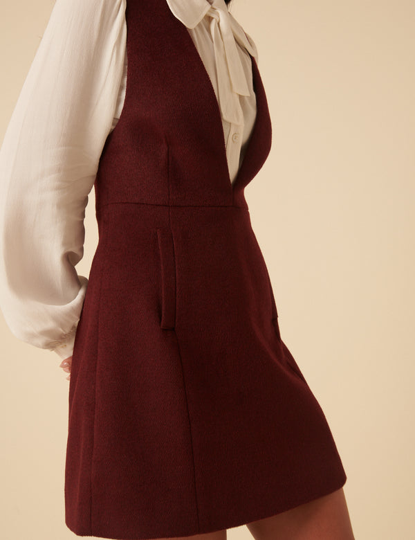 Nobody’s Child NC X Lisou Burgundy Wool Blend Pinafore Dress
