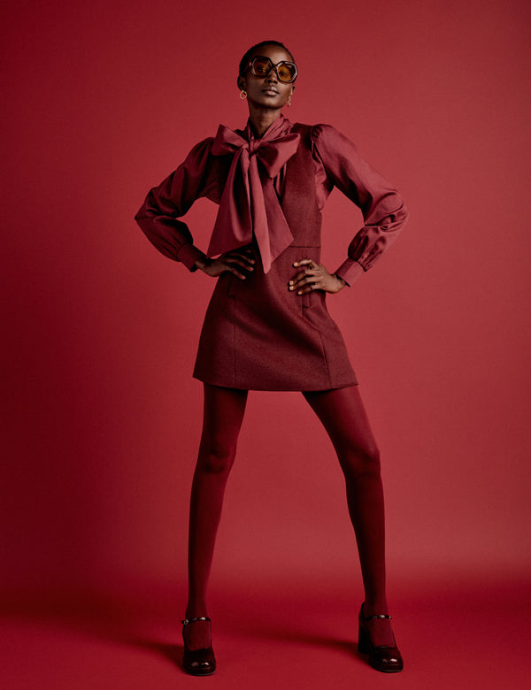 Nobody’s Child NC X Lisou Burgundy Wool Blend Pinafore Dress