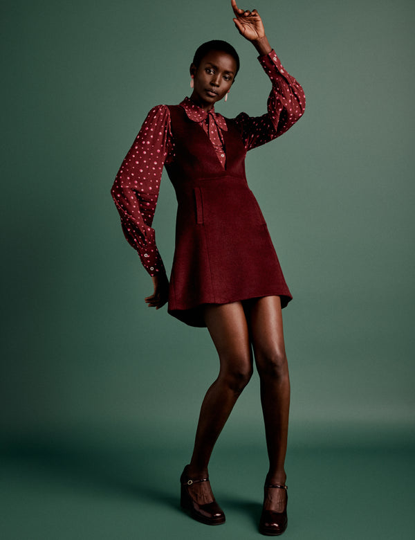 nobody’s child NC x Lisou Burgundy Wool Blend Pinafore Dress nobody’s child NC x Lisou Burgundy Wool Blend Pinafore Dress