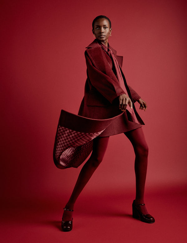 Nobody’s Child NC X Lisou Burgundy Wool Blend Tailored Longline Coat