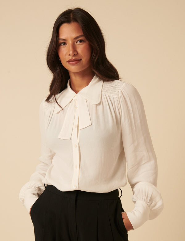 Nobody’s Child NC X Lisou Cream Statement Collar Blouse