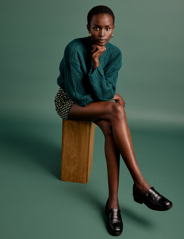 Nobody’s Child NC X Lisou Dark Green Mixed Stitch Checkerboard Knit Jumper