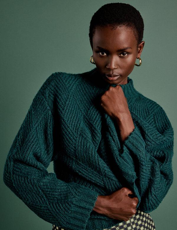 nobody’s child NC x Lisou Dark Green Mixed Stitch Checkerboard Knit Jumper nobody’s child NC x Lisou Dark Green Mixed Stitch Checkerboard Knit Jumper