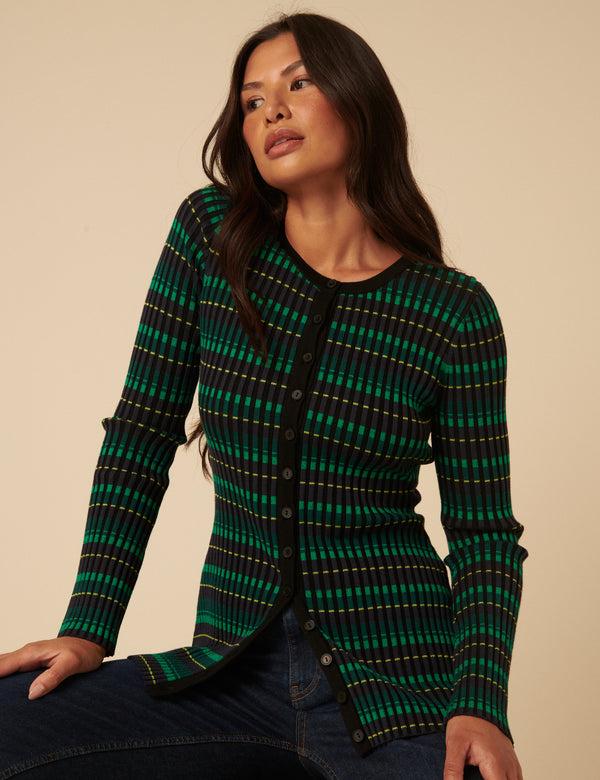Nobody’s Child NC X Lisou Green Ribbed Knitted Pleated Long Sleeve Top