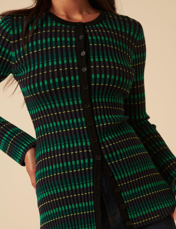 Nobody’s Child NC X Lisou Green Ribbed Knitted Pleated Long Sleeve Top