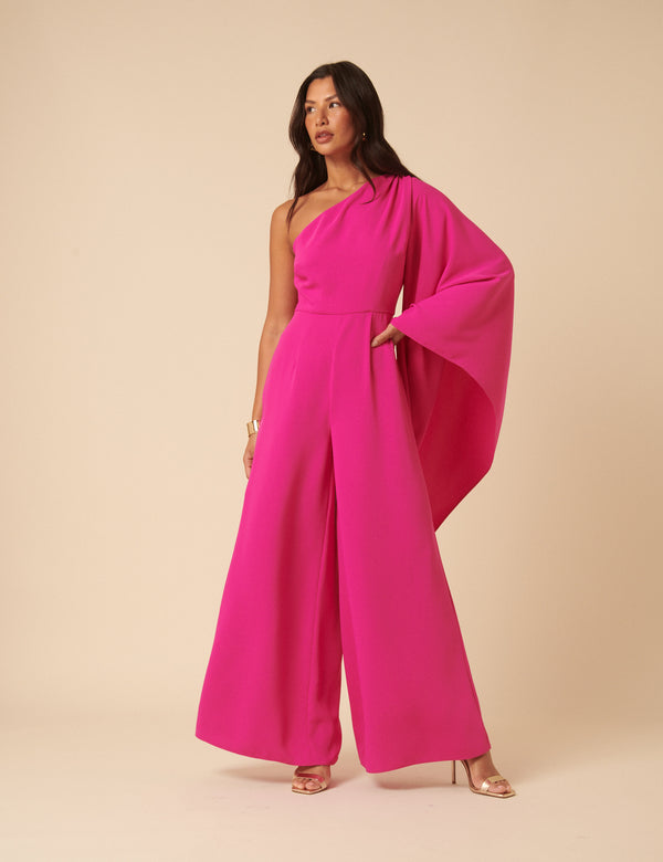 Nobody’s Child NC X Lisou Pink Crepe One Shoulder Jay Draped Jumpsuit