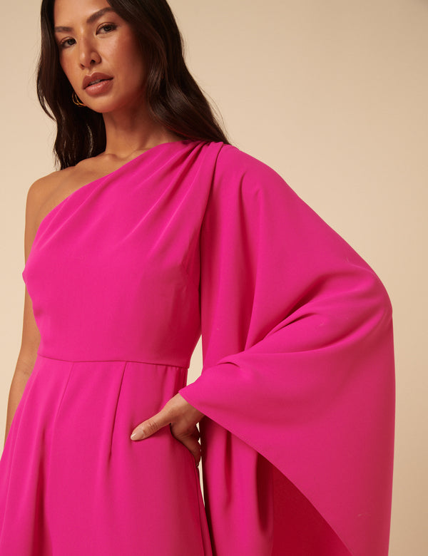 Nobody’s Child NC X Lisou Pink Crepe One Shoulder Jay Draped Jumpsuit