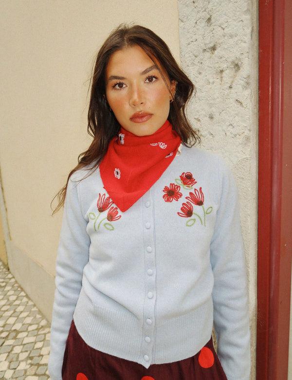 Nobody’s Child NC X TBCo Blue Floral Embroidered Wool Cardigan