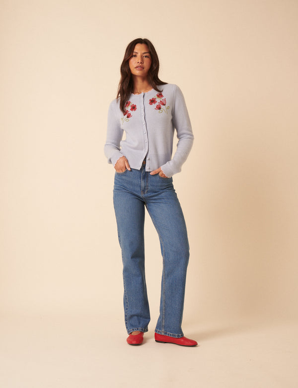 Nobody’s Child NC X TBCo Blue Floral Embroidered Wool Cardigan