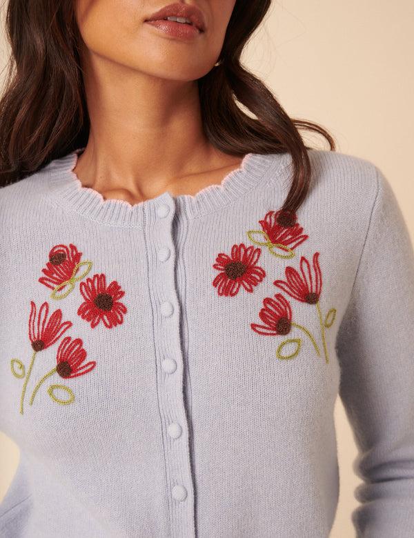 nobody’s child NC x TBCo Blue Floral Embroidered Wool Cardigan