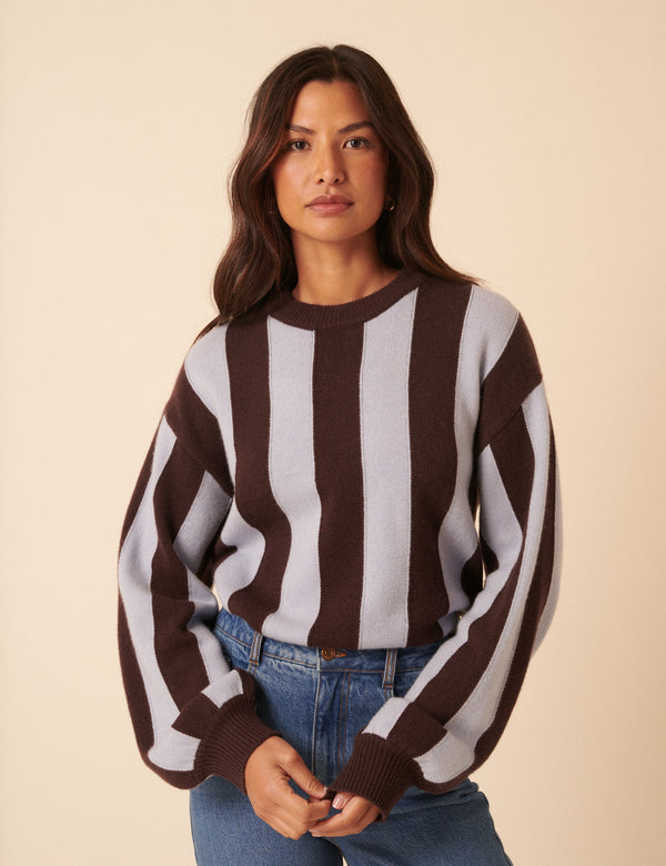 Nobody’s Child NC X TBCo Brown And Blue Striped Wool Jumper