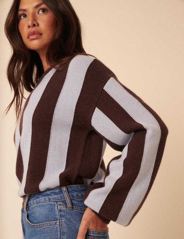 Nobody’s Child NC X TBCo Brown And Blue Striped Wool Jumper
