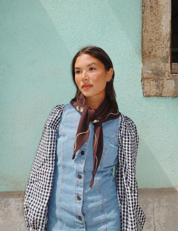 Nobody’s Child NC X TBCo Brown Floral Wool Triangle Scarf