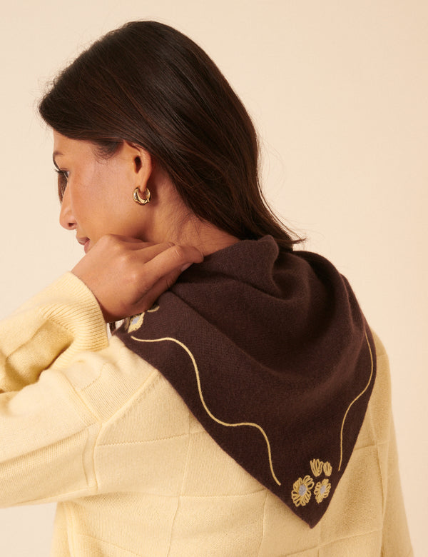 Nobody’s Child NC X TBCo Brown Floral Wool Triangle Scarf