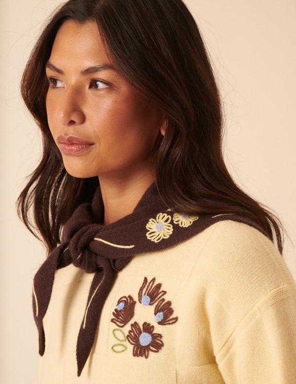 Nobody’s Child NC X TBCo Brown Floral Wool Triangle Scarf