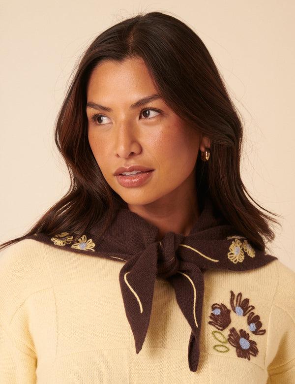nobody’s child NC x TBCo Brown Floral Wool Triangle Scarf