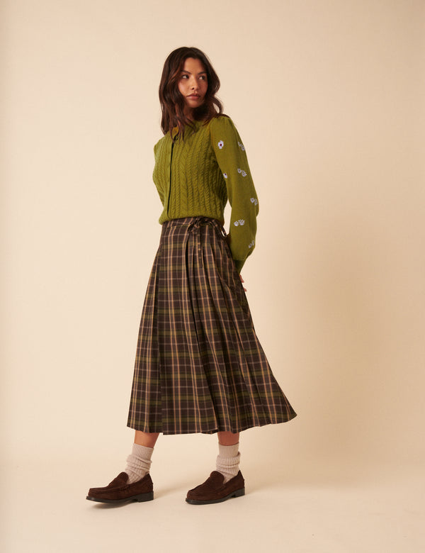 Nobody’s Child NC X TBCo Green Cable Knit Embroidered Wool Cardigan