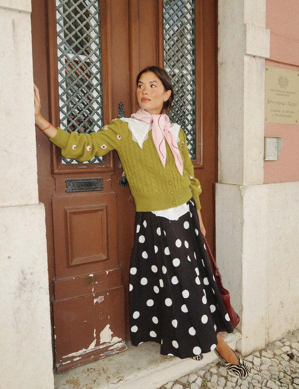 nobody’s child NC x TBCo Green Cable Knit Embroidered Wool Cardigan