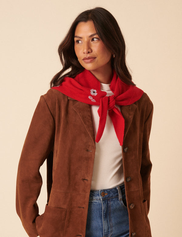 Nobody’s Child NC X TBCo Red Floral Wool Triangle Scarf