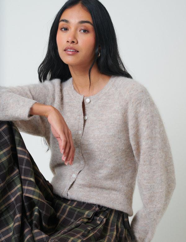 Nobody’s Child Beige Barrel Sleeve Cardigan