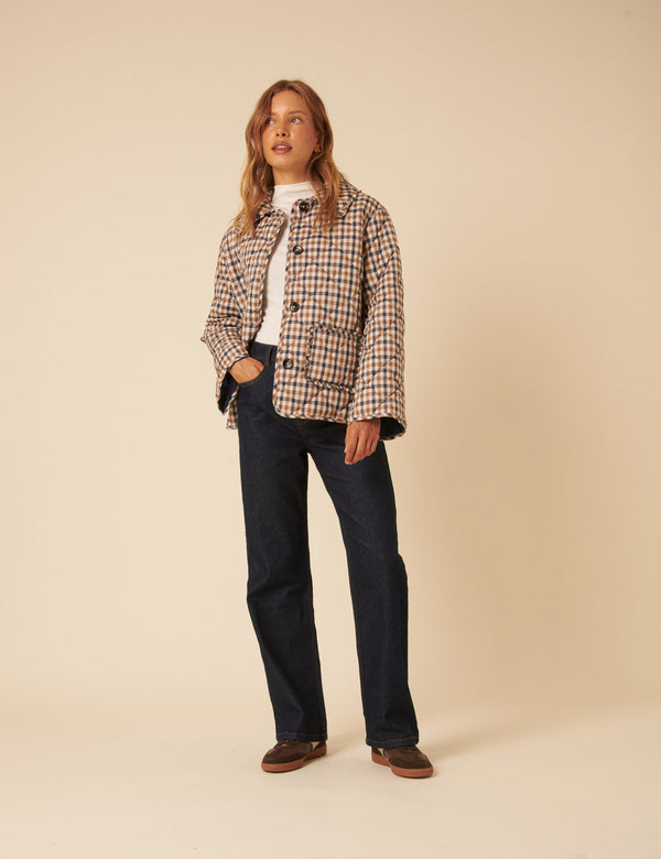 Nobody’s Child Beige Check Frill Quilted Jacket