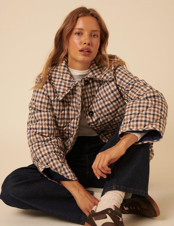 Nobody’s Child Beige Check Frill Quilted Jacket