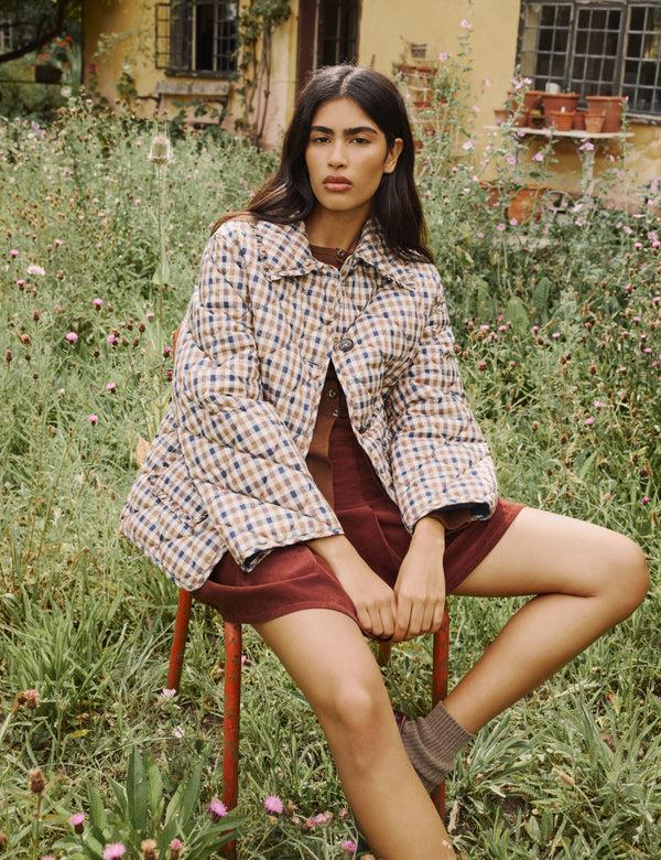 nobody’s child Beige Check Frill Quilted Jacket