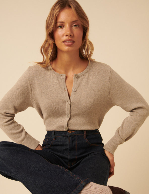 Nobody’s Child Beige Crew Neck Cardigan