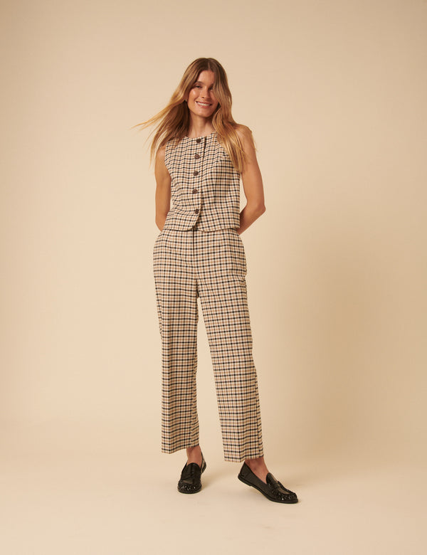 Nobody’s Child Beige Gingham Check Waistcoat