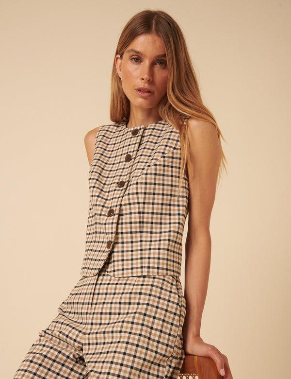 nobody’s child Beige Gingham Check Waistcoat