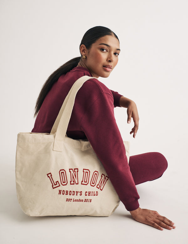 nobody’s child Beige London Logo Canvas Tote Bag