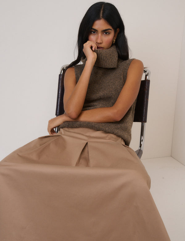 Nobody’s Child Beige Pleated Midi Skirt