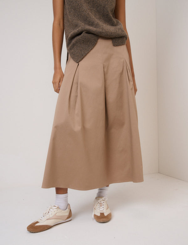 Nobody’s Child Beige Pleated Midi Skirt