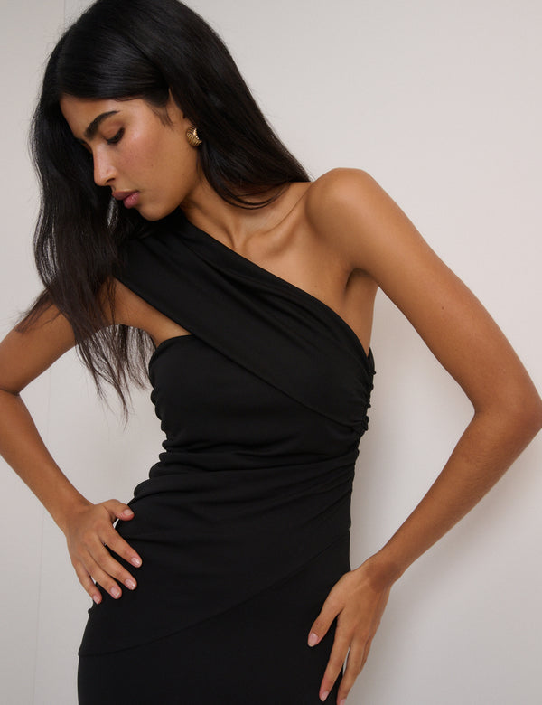 Nobody’s Child Black Asymmetric Dallas Midi Dress