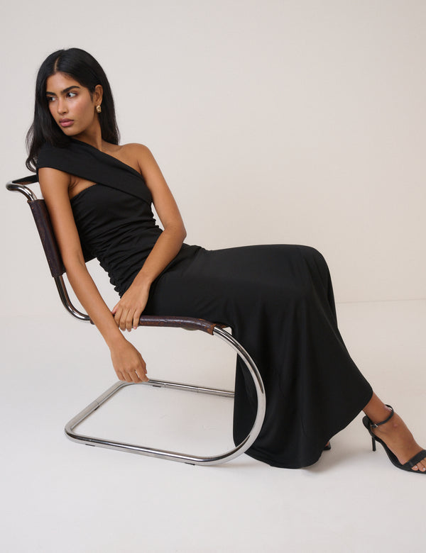 Nobody’s Child Black Asymmetric Dallas Midi Dress