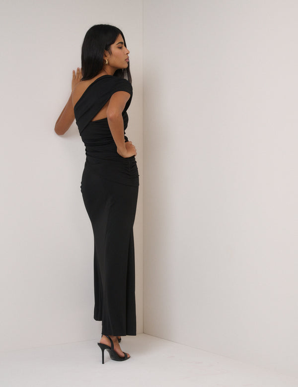 Nobody’s Child Black Asymmetric Dallas Midi Dress
