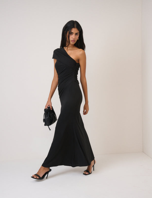 nobody’s child Black Asymmetric Dallas Midi Dress