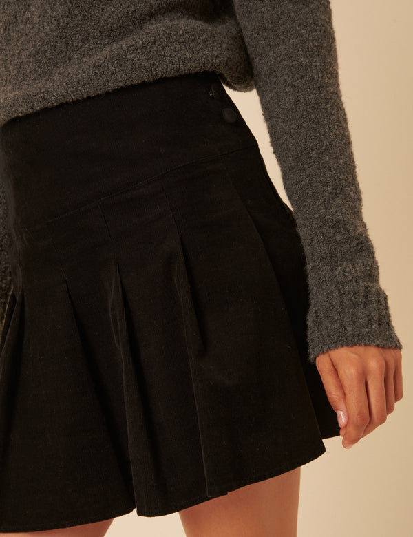 Nobody’s Child Black Box Pleated Cord Mini Skirt
