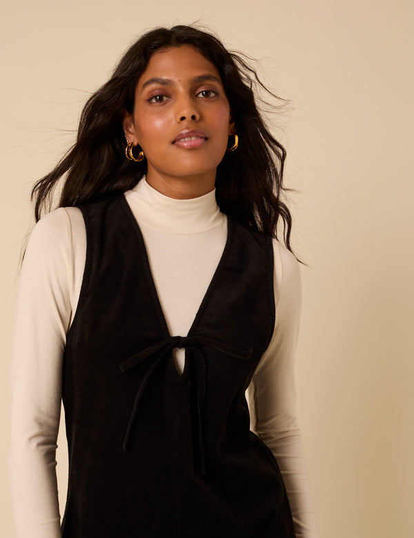 Nobody’s Child Black Cord Nila Pinafore Mini Dress