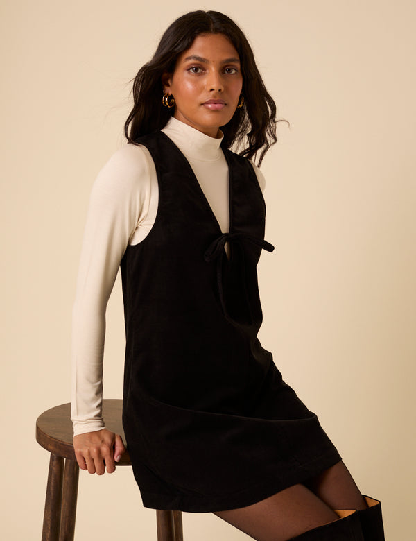 Nobody’s Child Black Cord Nila Pinafore Mini Dress